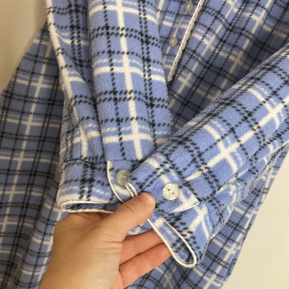 Lanz of Salzburg Nightgown Womens Medium Blue White Plaid Fleece PJs Pockets - Picture 9 of 13